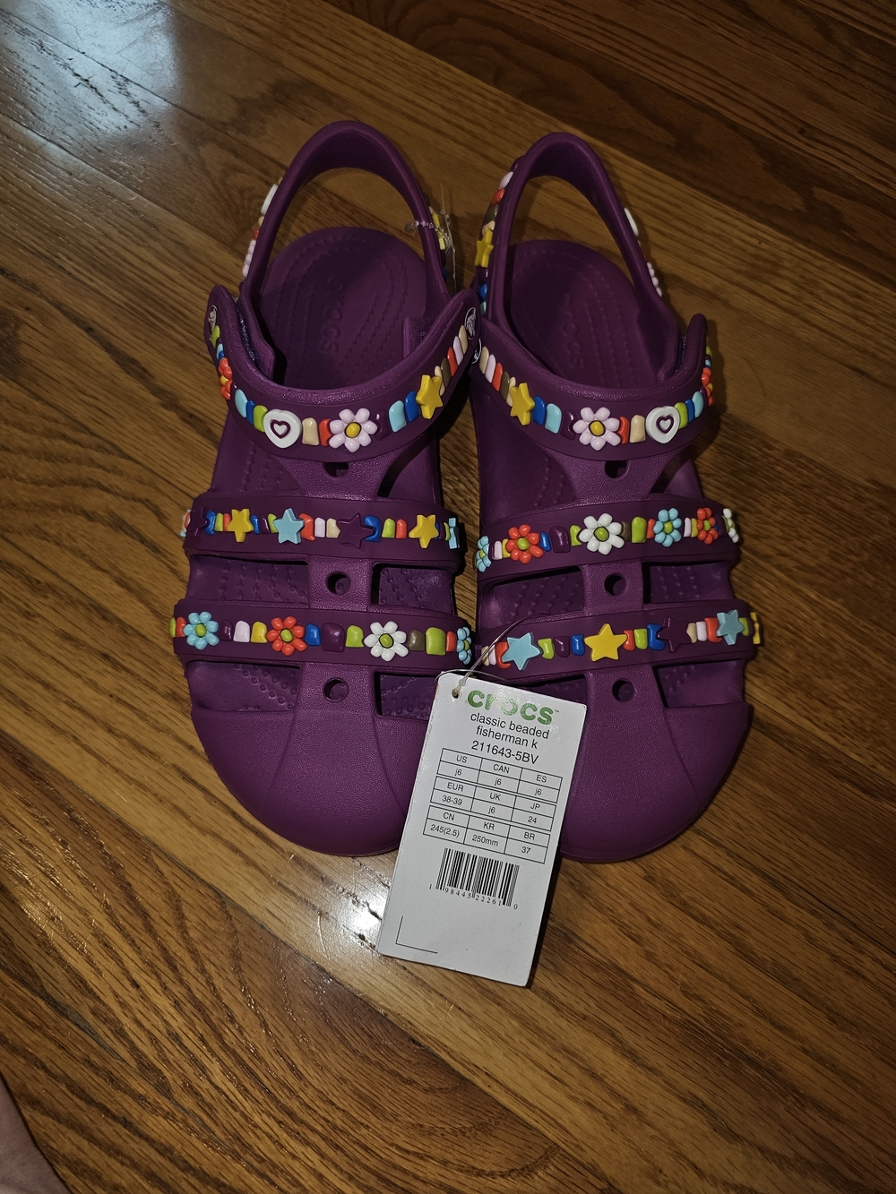 CROCS Classic Beaded Fisherman Strappy Sandals with Colorful Charm Accents